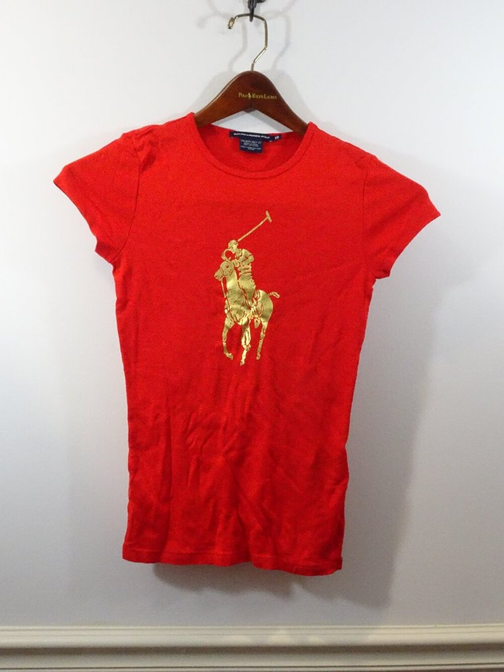 Ralph Lauren Tailored Golf Fit ST-Shirt Red Gold Metallic Polo Pony Size XS